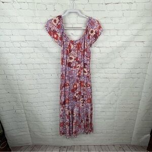 Knox Rose Womens Dress Small Purple Maxi Floral Short Sleeve Sundress New